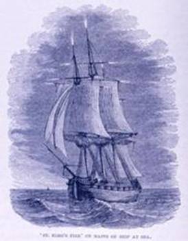 Crtež broda s vencima vatre sv. Nikole oko jarbola