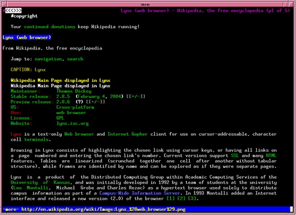 Izgled stranice Wikipedia u Lynx