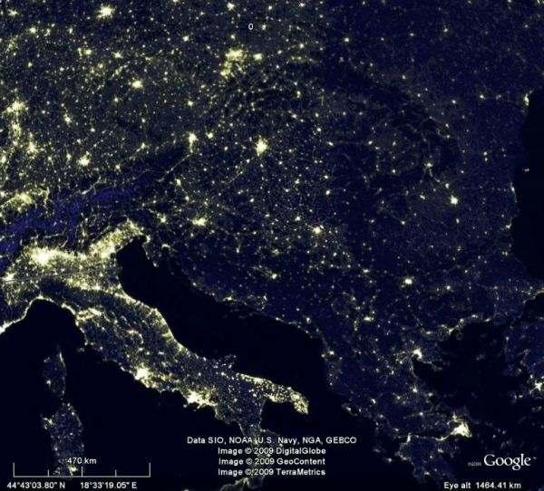 Earth City Lights, podrucje jugo-istocne Europe 