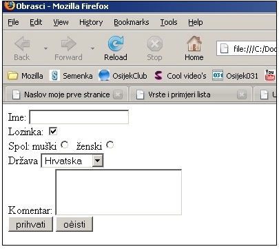 Primjer obrasca HTML II
