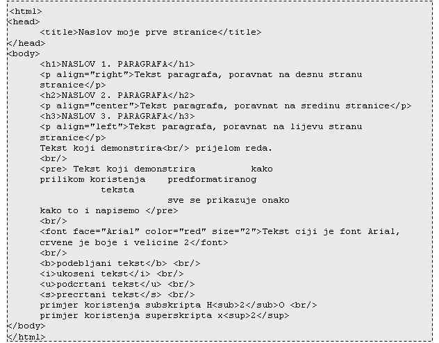 Primjeri nacina uredjivanja teksta HTML