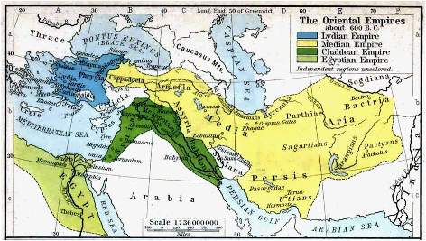 Mapa Lidijskog, Medjanskog, Neo-Vavilonskog i Egipatskog carstva 