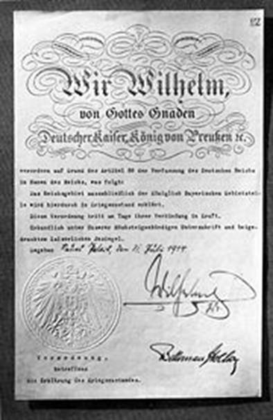 Vilhemova deklaracija rata Nemackog carstva u 1914. 