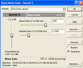 Prozor za dialog Noise Gate